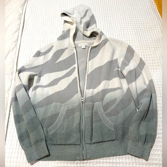 Womens BAREFOOT DREAMS White Gray Ocean Reef Zip Up Jacket Cozychic Medium - Picture 1 of 5